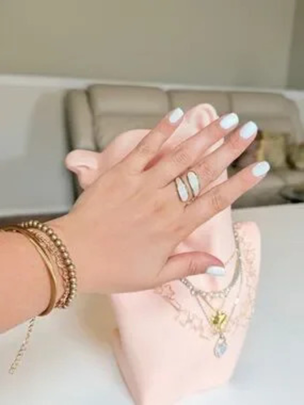 Boho Gold White Ensmel Ring